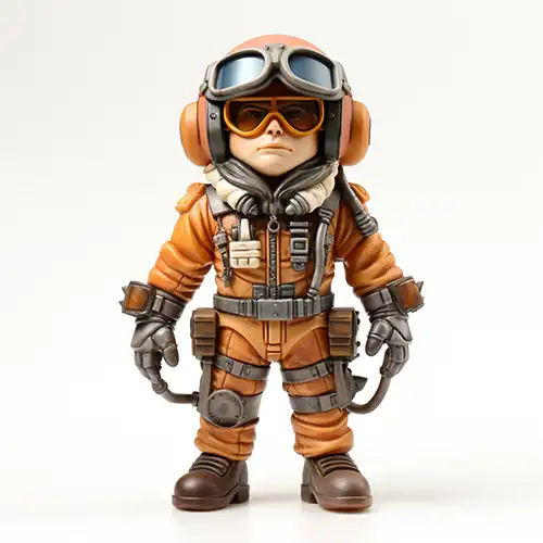 3D video game boy character in an orange pilot suit with glasses and gloves, rendered in Unity 3D game engine by Evovise
