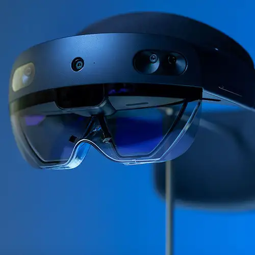 Professional using Microsoft HoloLens 2 for augmented reality applications