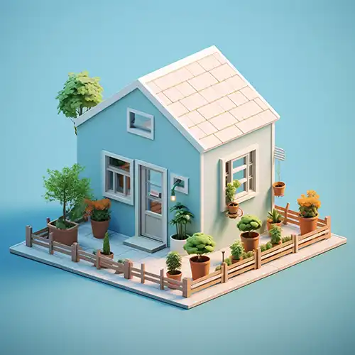 3D model of a classic house showcasing 3D design services by Evovise for architecture and digital innovation.